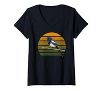 Femme Pie Bavarde Biologiste Ornithologue Nature Oiseau T-Shirt avec Col en V
