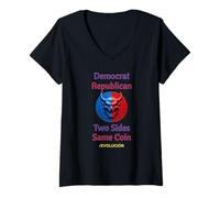 Femme Pièce de Monnaie démocrates républicains Double Face T-Shirt avec Col en V