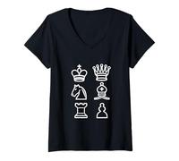Femme Pièces D’Échecs Noires Icônes Symboles Jeu D’Esprit T-Shirt avec Col en V