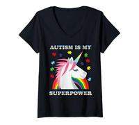 Femme Pièces de Puzzle Magiques Autism is My Superpower T-Shirt avec Col en V