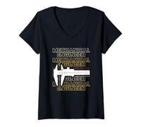 Femme Pied à Coulisse rétro pour ingénieur mécanique T-Shirt avec Col en V