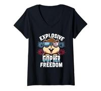 Femme Piège à Gopher Explosive Gopher Freedom T-Shirt avec Col en V