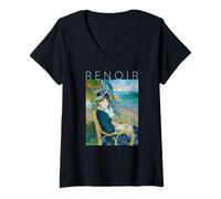 Femme Pierre-Auguste Renoir - Au Bord de la mer T-Shirt avec Col en V