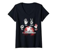 Femme Pierre Papier Ciseaux Table scie drôle Charpentier Travail T-Shirt avec Col en V