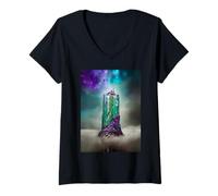 Femme Pierre précieuse Cosmique et Verre |/ Univers T-Shirt avec Col en V