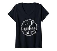 Femme Pierres Debout mystiques Lune Art, Nature païenne céleste T-Shirt avec Col en V
