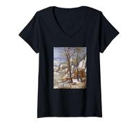 Femme Pieter Bruegel The Elder Paysage d'hiver avec piège à Oiseaux T-Shirt avec Col en V