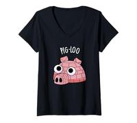 Femme Pig-Loo Jeu de Mots Igloo drôle T-Shirt avec Col en V