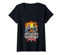 Femme Pigeon Boxing Club Combat d'oiseaux T-Shirt avec Col en V