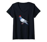 Femme Pigeon Portant Petit Chapeau Colombe Oiseau Élégant T-Shirt avec Col en V