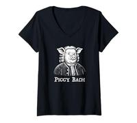 Femme Piggy Bach Johann Sebastian Bach Compositeur classique drôle T-Shirt avec Col en V
