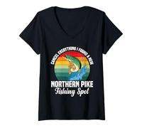 Femme Pike Fisher Gear Leurre de pêche au brochet du Nord T-Shirt avec Col en V