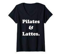 Femme Pilates And Lattes Fitness Motivation Funny Saying T-Shirt avec Col en V