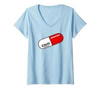 Femme Pill Relax | Chill Time | Psychologue Humour, Psychologie T-Shirt avec Col en V