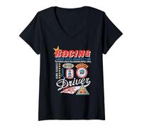 Femme Pilote de compétition de Karting Vintage Racing Junior T-Shirt avec Col en V