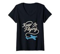 Femme Pilote d'hélicoptère RC avec télécommande T-Shirt avec Col en V