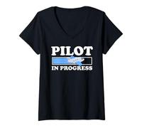 Femme Pilote en Cours Apprenti Avion Humour T-Shirt avec Col en V