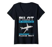 Femme Pilote en Formation s'il Vous plaît Attendre drôle Cadeau Pilote T-Shirt avec Col en V
