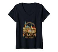 Femme Pilsen République tchèque Cadeau Souvenir de Ville T-Shirt avec Col en V