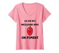 Femme Piments Drole La Vie est Meilleure avec Un Piment T-Shirt avec Col en V, Rose, XL
