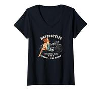 Femme Pin up fille Royal Enfield Wdre Vintage Moto WW2 T-Shirt avec Col en V