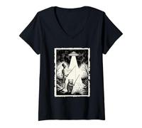 Femme Pinceau de pêche Alien and Bear Cub Funny Weird UFO T-Shirt avec Col en V