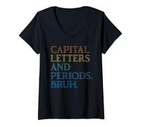 Femme Pinceau rétro avec lettres majuscules et périodes, Funny Teacher's Day T-Shirt avec Col en V