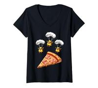 Femme Pineapple Dive Jumping Parachutiting Onto Hawaiian Pizza T-Shirt avec Col en V