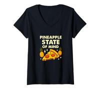 Femme Pineapple State of Mind Funny Hawaiian Pizza Citation T-Shirt avec Col en V