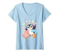 Femme Pingouin 6-7 Meme T-Shirt avec Glace - Humour Animal T-Shirt avec Col en V