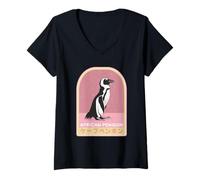 Femme Pingouin africain japonais kanji écriture T-Shirt avec Col en V