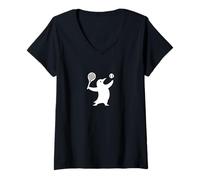 Femme Pingouin Amusant Jouant au Tennis Animal de Dessin animé T-Shirt avec Col en V