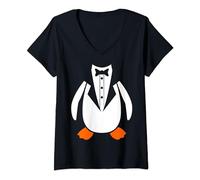 Femme Pingouin costume frac noeud papillon veste carnaval drôle T-Shirt avec Col en V