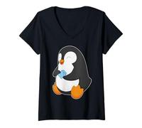 Femme Pingouin Cube de Glace T-Shirt avec Col en V