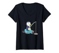 Femme Pingouin de pêche T-Shirt avec Col en V