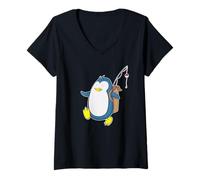 Femme Pingouin de pêche T-Shirt avec Col en V