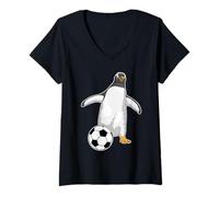 Femme Pingouin Footballeur Football Sport T-Shirt avec Col en V