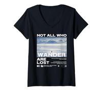 Femme Pingouin Meme But Why Montagne Not All Who Wander are Lost T-Shirt avec Col en V