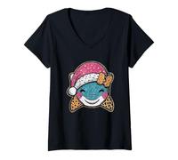 Femme Pingouin Souriant avec Chapeau et nœud T-Shirt avec Col en V