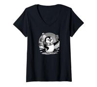 Femme Pingouin UFO Selfie Funny Penguin Lover T-Shirt avec Col en V
