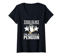 Femme Pingouins C'est Mon Costume Humain Je suis Vraiment Un Pingouin T-Shirt avec Col en V