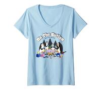 Femme Pingouins de Madagascar sur Le Bouton Amusant T-Shirt avec Col en V