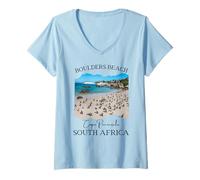 Femme Pingouins de Plage Boulders en Afrique du Sud Animaux Sauvages africains T-Shirt avec Col en V