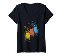 Femme Pingouins rétro Rock on Rock and Roll Funny Penguins T-Shirt avec Col en V
