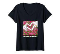Femme Pink and Green Out Here Being Cute v2 Graphique vert et rose T-Shirt avec Col en V