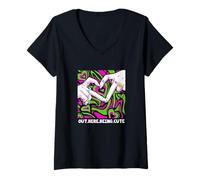 Femme Pink and Green Out Here Being Joli graphique vert et rose T-Shirt avec Col en V