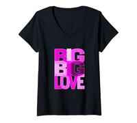 Femme Pink Big-Big-Love Graphique Rose T-Shirt avec Col en V