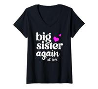 Femme Pink Big Sister Again Announcement 2026 Older Sister to Be T-Shirt avec Col en V