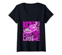 Femme Pink Color Kicks Rule Everything Around Me Pink Graphic T-Shirt avec Col en V