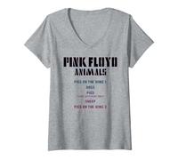 Femme Pink Floyd Animaux Cochons sur l'aile Chiens Moutons T-Shirt avec Col en V